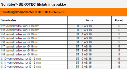 Tilslutningskomponenter til BEKOTEC-EN P/PF